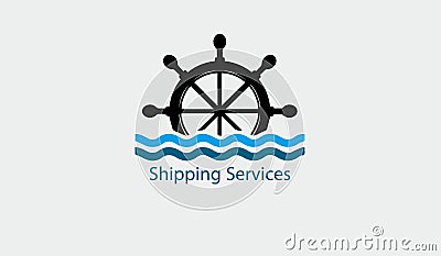 Ship steering wheel design logo concept of speed shipping freight Vector Illustration